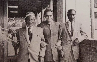 Figure 1: Apa Pant (center) with Kenyan nationalists Jomo Kenyatta (left) and Achieng Oneko (right) 