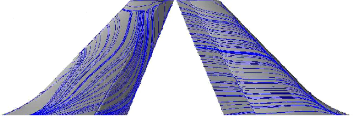 Fig. 2.12 Skin-friction lines over an A330 wind tunnel model VTP at β = 10 ◦ [16].