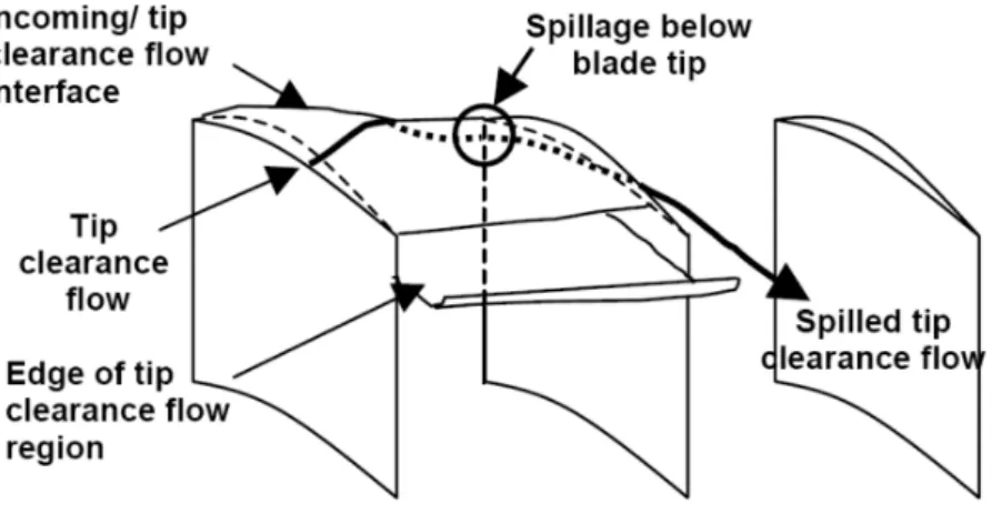 Figure 2.8: Leading edge tip clearance flow spillage, Vo et al. (2008).