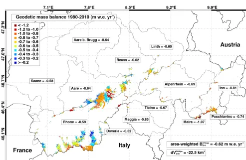 Figure 7. (a) Area-elevation distribution in 1973 and 2010 in 100 m elevation bands and corresponding area changes between the twoinventories