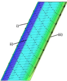 Figure 2.4 Physical effects captured by infinite swept wing RANS solution : i) stagnation region, ii) shock waves, iii) trailing-edge region (Source : Gallay et al