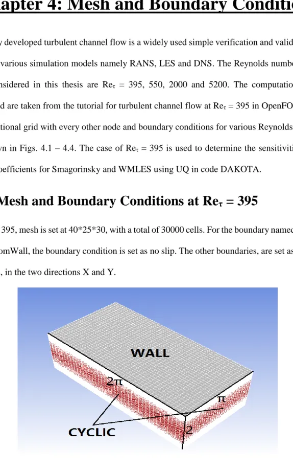 Figure 4.1 Mesh and boundary conditions at Re τ  = 395 