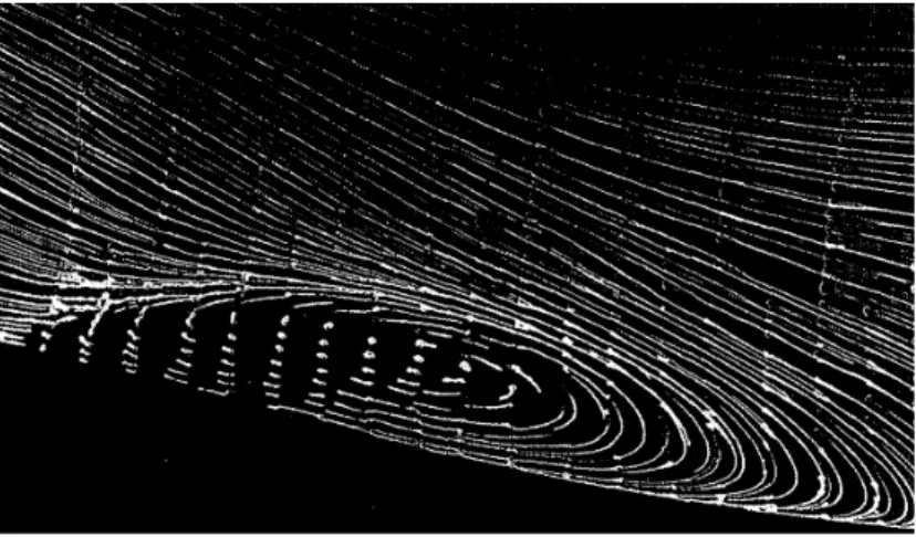 Figure 2.15: Close view of the oil flow visualization in the separation region on one half of the duct (Figure from Wellborn et al