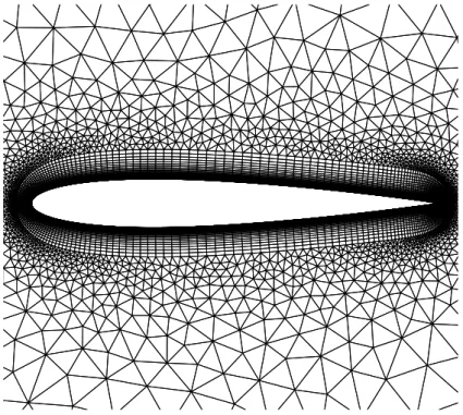 Figure 2: Close-up of the coarse grid for the NACA-0012 aerofoil.