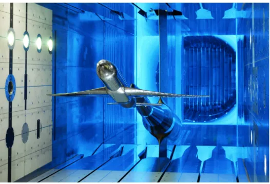 Figure 4. NASA’s Common Research Model in the ETW test section.
