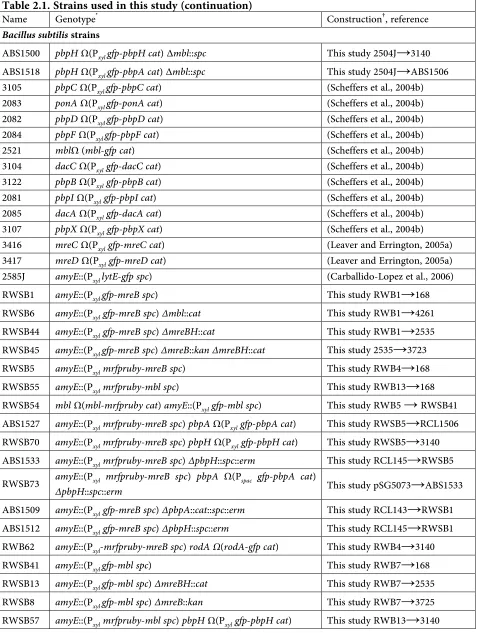 Table 2.1. Strains used in this study (continuation)Name Bacillus subtilisABS1500 