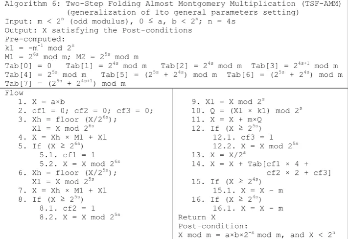 Fig. 4. Two-Step Folding Almost Montgomery Multiplication (TSFAMM) 