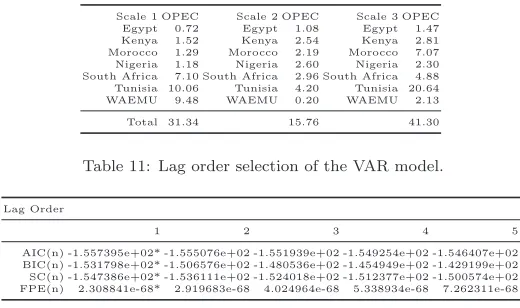 Table 11: Lag order selection of the VAR model.