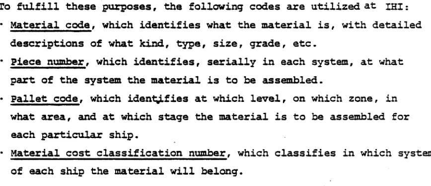 Figure 2-3 material the material for categorization cost shows the identification codes for material, which illustrateof the material code, the outline configuration of thecode, and the piece number