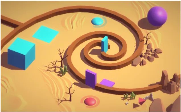 Figure 7: COLAB screenshot. Each player‘s avatar is represented by a colour-coded disk
