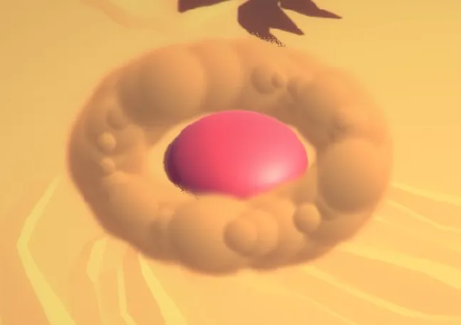 Figure 9: Player avatars surrounded by their special-ability meter. The red player‘s special ability is to  boost its speed for a finite amount of time, and the blue player‘s special ability is to grow in size for a  finite amount of time