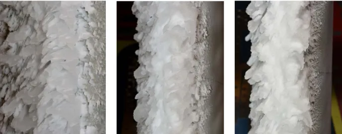 Figure 6.  Photographs of Incomplete Scallop ice shape on Inboard (left), Midspan (middle) and Outboard  (right) models