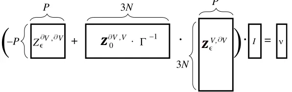Figure 1. System of linear equations structure resulting from MoM discretization of the SVS-EFIE (1).elements in the volumeHere, P is the number of RWG basis functions on the boundary ∂V and N is the number of tetrahedron V .