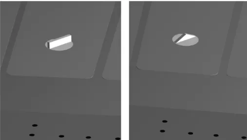 Figure 2. Close-up ViDI renderings of the rectangular (left) and triangular (right) trips  inserted in the flat plate