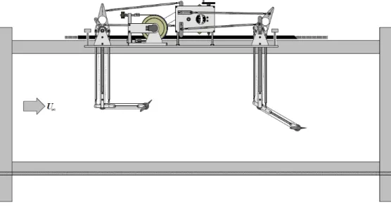 Figure 1.2: Side view of the oscillating–wing hydropower generator. Taken from [2].