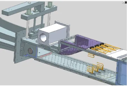 Figure 5: Experimental test section with honeycomb, upper blower, and AIP pressure rakes  [9] 