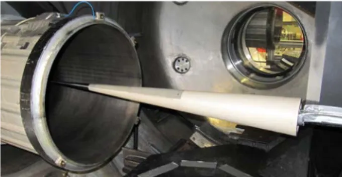 Figure 1. Test section of the H2K with the cone model