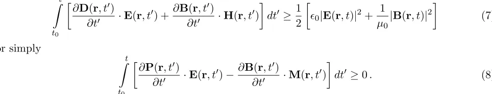 Fig. 1. Integrating Eq. (2) from time t0 when the macroscopic ﬁelds are zero to the present timea macroscopic electromagnetic energy density on the right-hand side of Eq