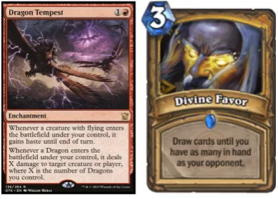 Figure 1: Example MTG and HS cards.