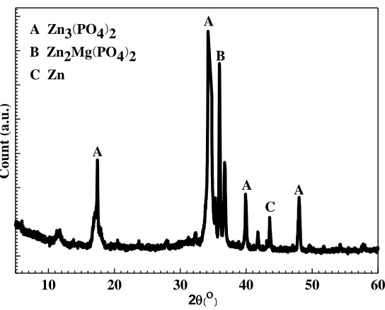 Figure 4.  XRD spectrum of the phosphate conversion coating formed in the phosphating bath at 45 ℃for 20 min