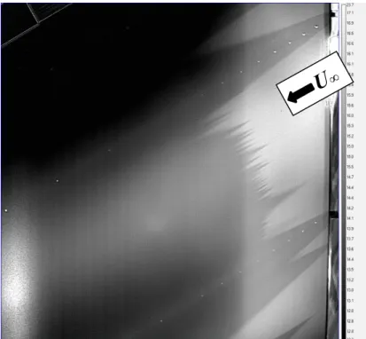 Fig. 6  Raw infrared thermography image of a saw-tooth crossflow transition front 