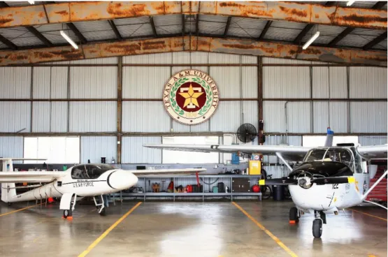 Fig. 7  Stemme S10-V (left) and Cessna O-2A Skymaster (right) hangared at TAMU-FRL 