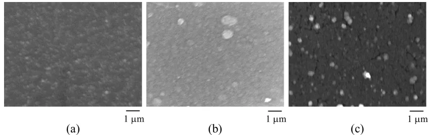 Figure 2.  Surface morphology of the titania films prepared by a normal LPD process. The H3BO3 solution concentrations are (a) 0.1 mol/L, (b) 0.3 mol/ L, and (c) 0.5 mol/ L