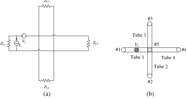 Figure 4. Speciﬁc network of Figure 1(b). (a) Geometry; and (b) tube model.