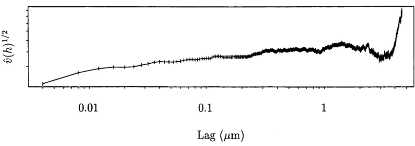 Figure 3.2: Plot on log scales of the empirical variogram versus the lag for the roller data