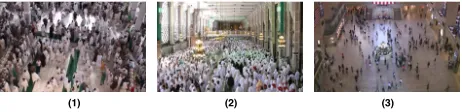 Figure 1. Sample frames from indoor scenes at (1) (2) Al-MasjidAl-Haram [3] and (3) New York’s Grand Central Station [22].