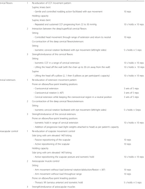 Table 4 Details of the exercise progression