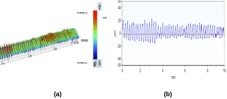 FIGURE 2. (a) 3D and (b) 2D profile of second roughest RCE sample considered in this study (6 µm)