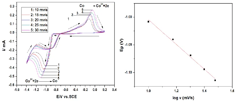 Figure 2.  Cyclic voltammetry process of cobalt with different scan rates in 0.01 M CoCl2 and 0.1 M NaCl soultion 