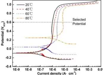 Figure 4. Potentiodynamic polarization curves for S32654 in polluted phosphoric acid 