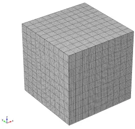 Figure 3.  Schematic of SOFC electrode microstructure reconstructed by the 3D cube packing model; blue denotes the pore phase, gray denotes the solid phase