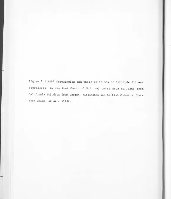 Figure 2.3 Adh5 frequencies and their relations to latitude (linear 