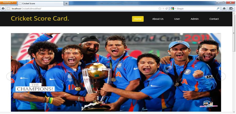 Fig 2. Main Page of Cricket Score Card System 