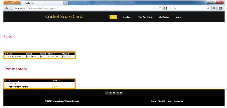 Fig 7 Report of Score and Commentary In figure 7 Report of score and commentary explains about the overall reporting details of the event 