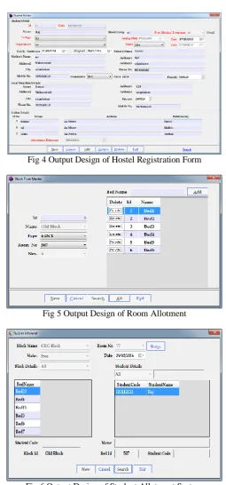 Fig 4 Output Design of Hostel Registration Form  