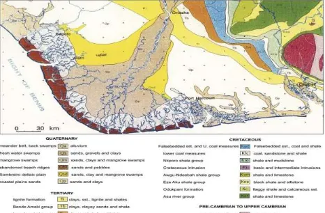 Figure Error! No text of specified style in document.: Diagram showing geological map of Niger delta and its environs(Reijers, 2011)