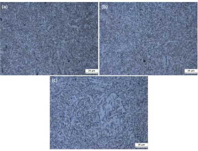 Figure 2. Microstructure of welds (a) No. 1, (b) No. 2, (c) No. 3 