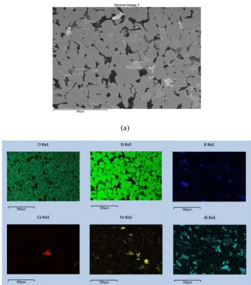Figure 7: Scanning Electron Microscope (SEM) Image of Niger Delta sandstone. (a) Grain-scale image of sandstone (b) Map of elemental composition in the SEM image of sandstone   