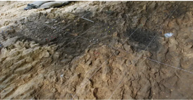 Fig. S4. Abri Castanet, Southern sector. Multicomponent ﬁre feature during excavation.