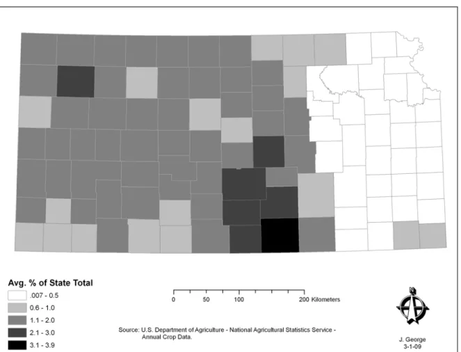 Figure 3.1 Wheat: Average Planted Acreage as a Proportion of State Total (1995-2005) 