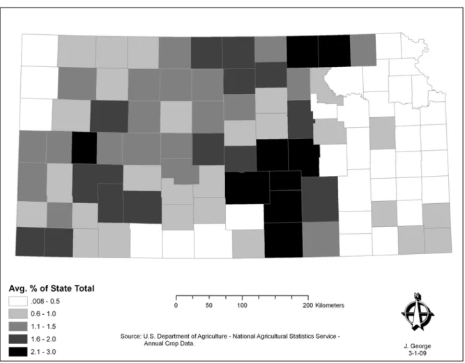 Figure 3.2 Sorghum: Average Planted Acreage as a Proportion of State Total (1995-2005) 