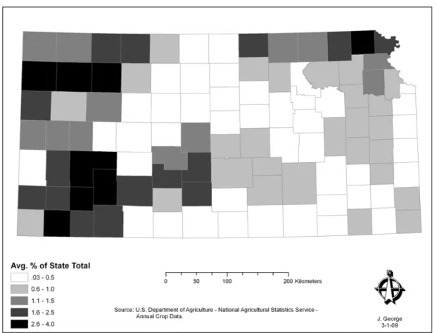 Figure 3.3 Corn: Average Planted Acreage as a Proportion of State Total (1995-2005) 