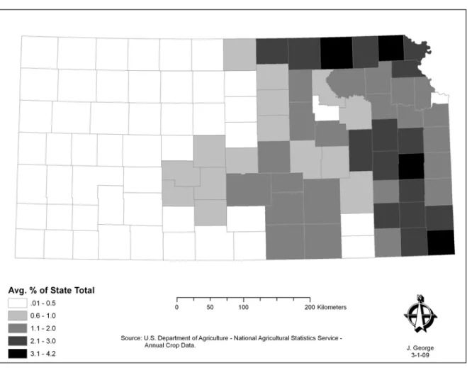 Figure 3.4 Soybeans: Average Planted Acreage as a Proportion of State Total (1995-2005) 