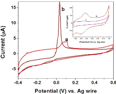 Figure 5.  Cyclic voltammogram of (a) bare GCE (b) CS@PPY/CS2 modified GCE in presence of mercury