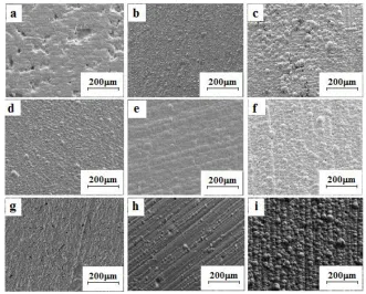 Figure 4. Effects of different temperatures ranging (a-c) from 25 to 35° C at pH=2 with 40 min plating time
