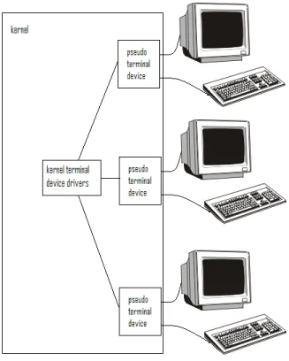 Figure 1.2: Connecting multiple users to a UNIX system.